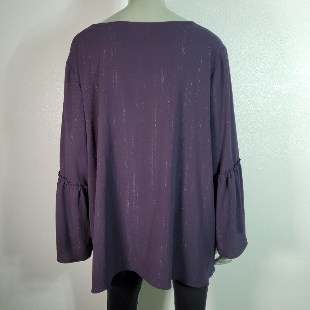 Style & Co Top Plus Size XXL Bell Sleeve Metallic Long Sleeve Pullover Purple - Picture 4 of 5